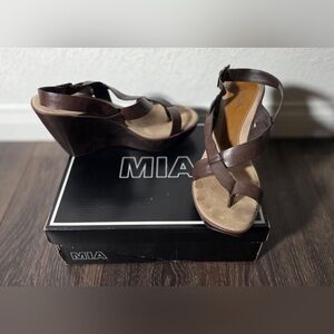 MIA Brown Leather Wedges
